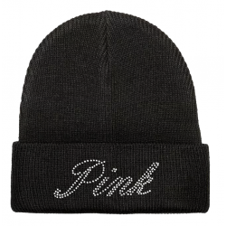 Victoria's Secret PINK Rib Beanie Hat in Black Rhinestone Shine Logo NEW SEALED