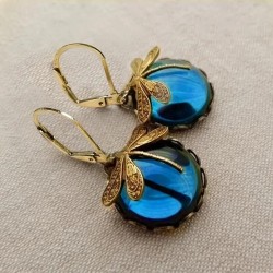 Fashion Women Vintage Dragonfly Blue Glass Gemstone Earrings Holiday Gift New