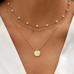 3 Pcs Dainty Chain Necklace Multi-layer Faux Pearls Pendant Clavicle Chain Women