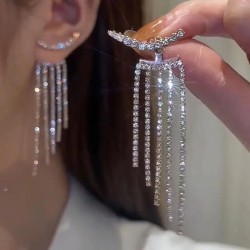 Fashion Women Shiny Rhinestone Fringe Tassel Stud Earrings Creative Jewelry Gift
