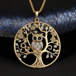 18K Gold Plated Women Owl Tree Round Pendant Necklace Jewelry Golden Fashion New