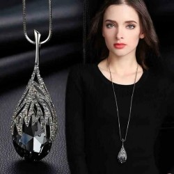 Black Fashion Rhinestone Sweater Chain Crystal Long Necklace Accessories Women