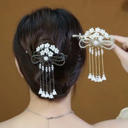 Chic Tassel Hair Clip Rhinestone Pearl Hair Flower Shiny Barrette Orchid Claw *