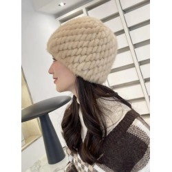 Handmade Knitted Real Mink Fur Hat Women's Winter Warm Hat Ear Protection Cap
