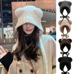 Winter Cute Bear Ears Warm Hat Women Beanies Windproof Cap Student Ladies Gifts
