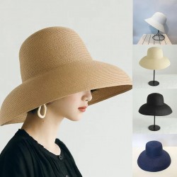 Ladies Summer Straw Hat Hepburn Style Beach Sun Hat Classical Wide Brim Handmade