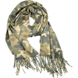 Women Camouflage Pattern Scarf Thick Wrap Wool Blend Chic Shawl Winter Olive