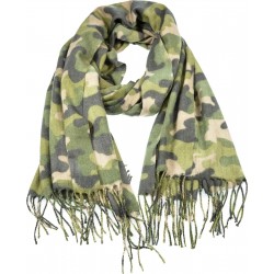 Women Camouflage Pattern Scarf Thick Wrap Wool Blend Chic Shawl Winter Green