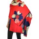 Women's Cashmere Reversible Floral Scarf Frayed-Edge Woven Shawl Red/Beige